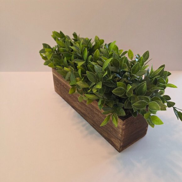 Rustic Faux Greenery in Wooden Planter Box w/Natural Pebble River Rock Detailing - Picture 7 of 11